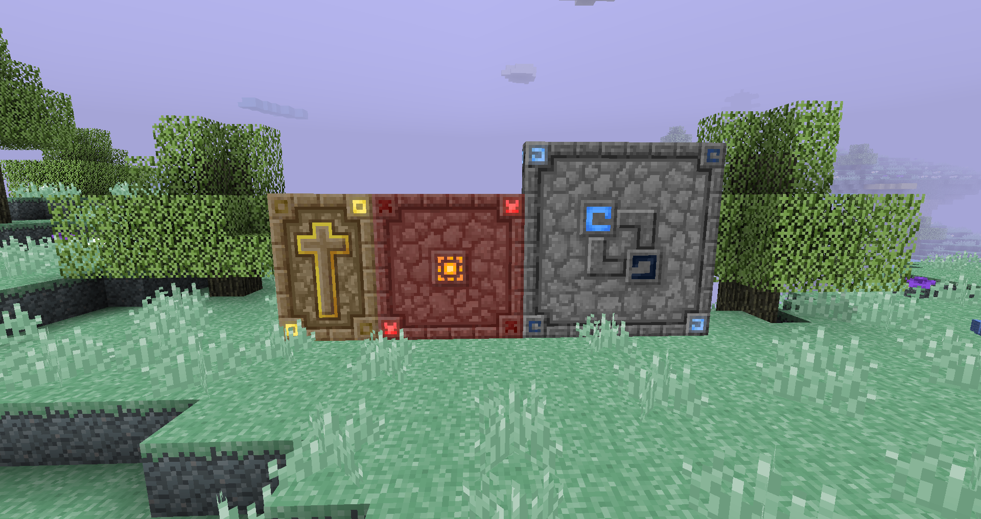 Dungeons door, from left to right, Temple door, Sanctuary door and Maze door.